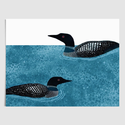 Modern Minimalist Loons Horizontal Watercolor Art Print