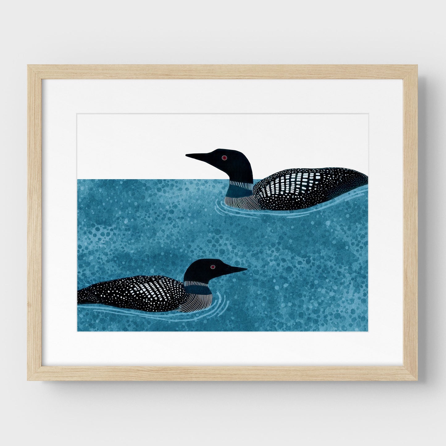 Modern Minimalist Loons Horizontal Watercolor Art Print
