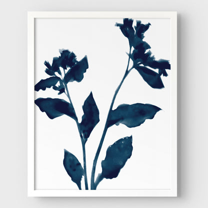 Dark Blue Flower Silhouette II Print