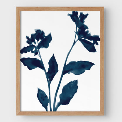 Dark Blue Flower Silhouette II Print