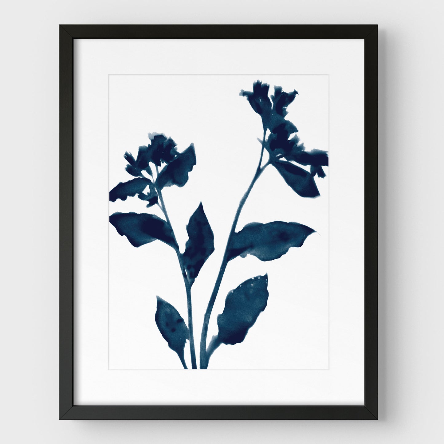 Dark Blue Flower Silhouette II Print