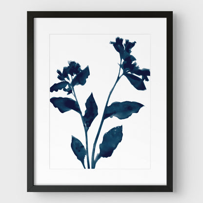 Dark Blue Flower Silhouette II Print