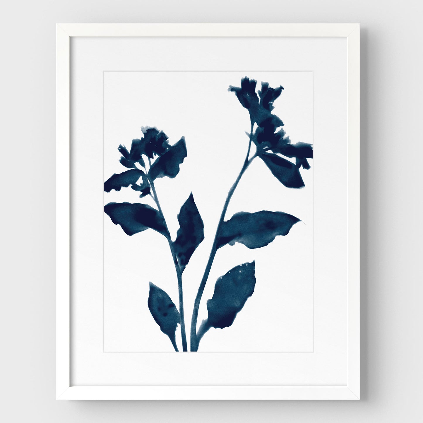 Dark Blue Flower Silhouette II Print