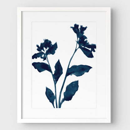 Dark Blue Flower Silhouette II Print
