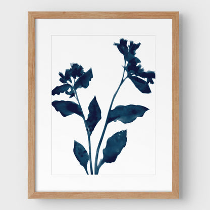 Dark Blue Flower Silhouette II Print
