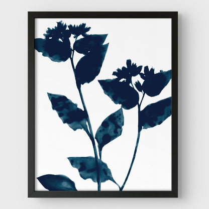 Dark Blue Flower Silhouette Print
