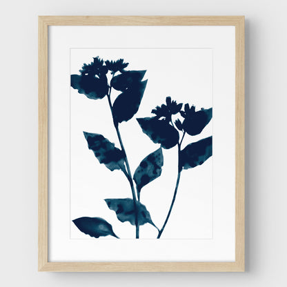 Dark Blue Flower Silhouette Print