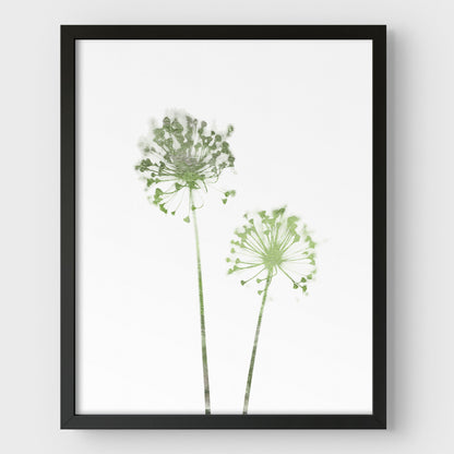 Olive Green Minimalist Dandelion Print