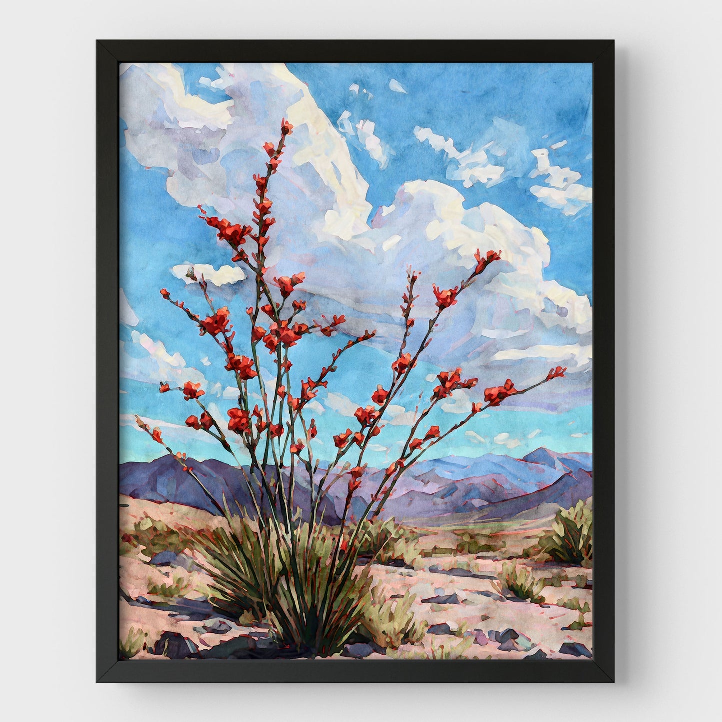 Ocotillo Desert Bloom Watercolor Art Print