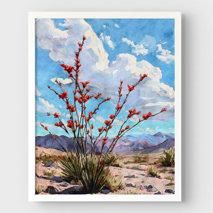 Ocotillo Desert Bloom Watercolor Art Print
