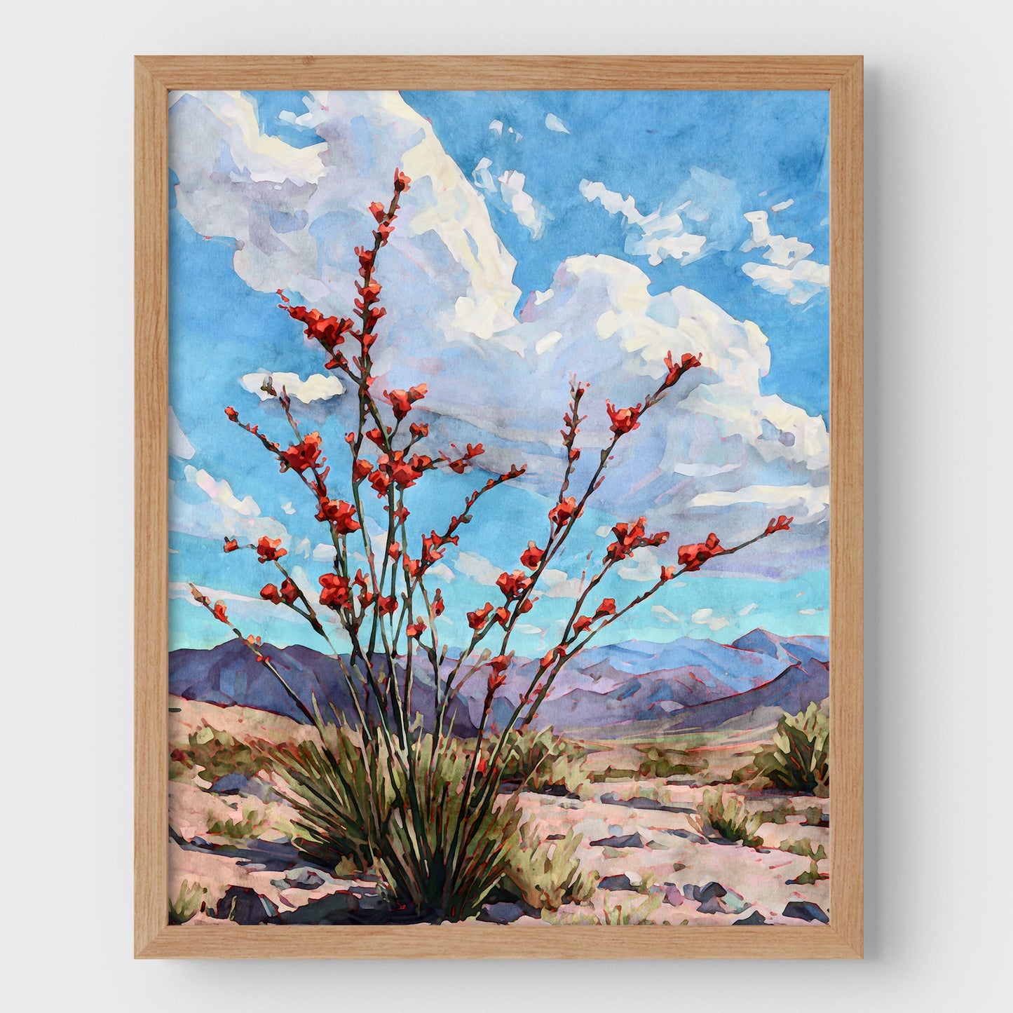 Ocotillo Desert Bloom Watercolor Art Print