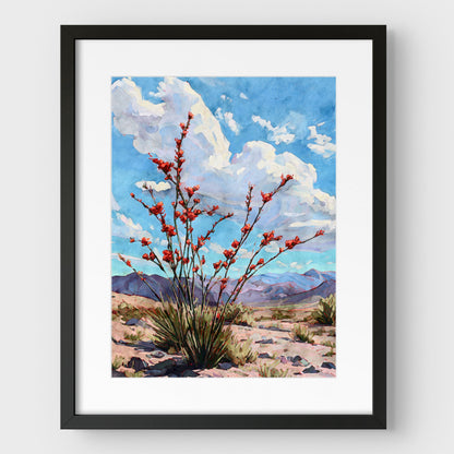Ocotillo Desert Bloom Watercolor Art Print