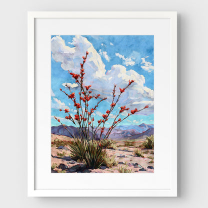 Ocotillo Desert Bloom Watercolor Art Print