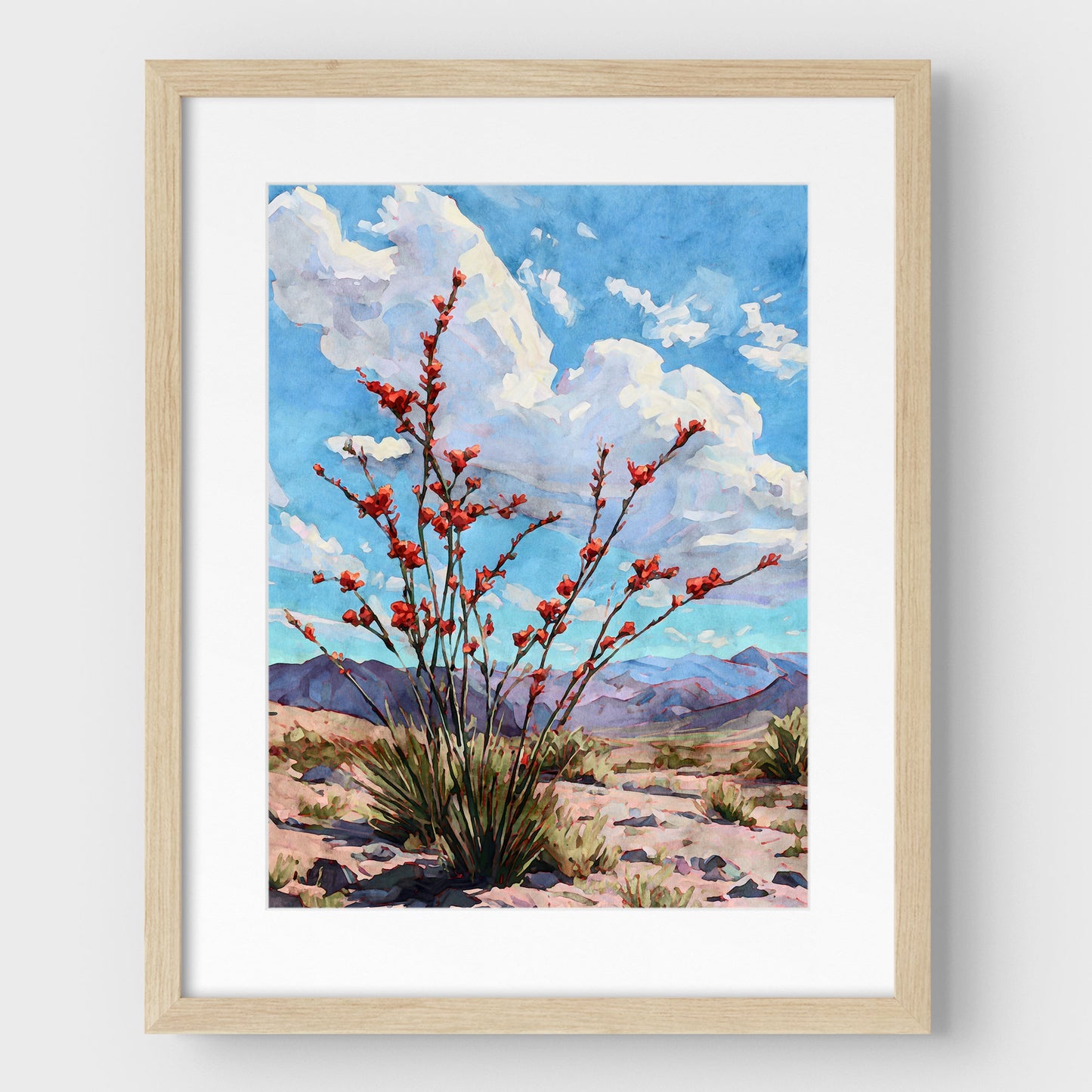 Ocotillo Desert Bloom Watercolor Art Print