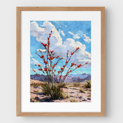 Ocotillo Desert Bloom Watercolor Art Print