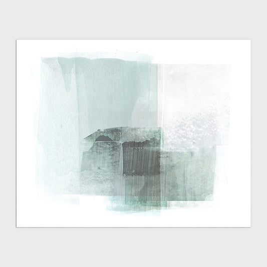 Aqua Blue and Grey Horizontal Minimalist Abstract Painting Print