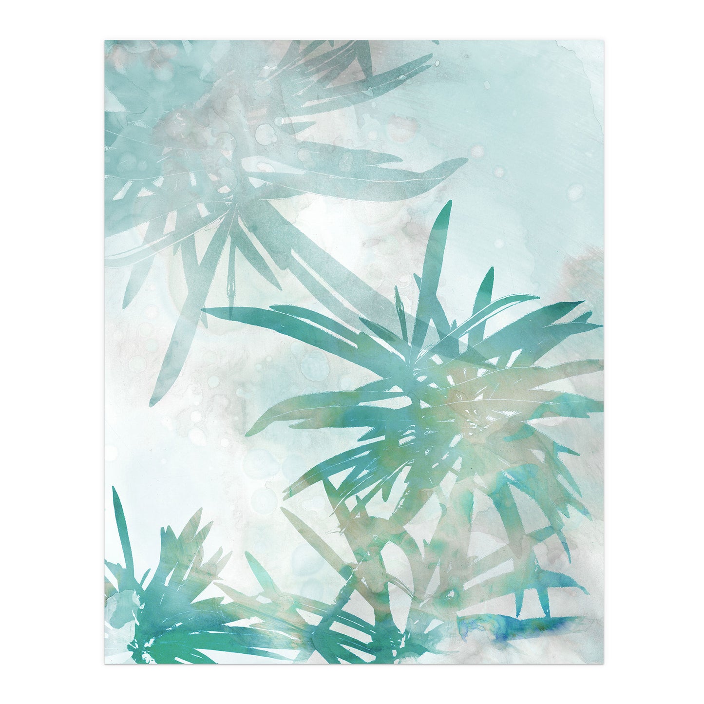 Turquoise Watercolor Palm Leaf Painting Print