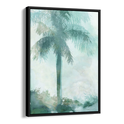 Teal and Aqua Palm Tree Coastal Watercolor Painting Print