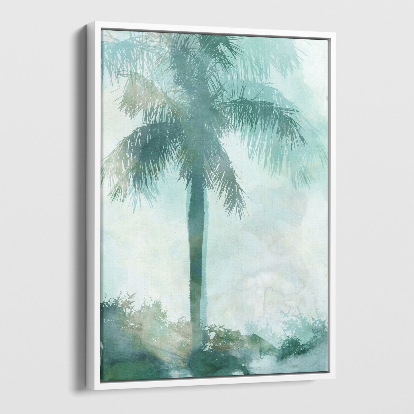 Teal and Aqua Palm Tree Coastal Watercolor Painting Print