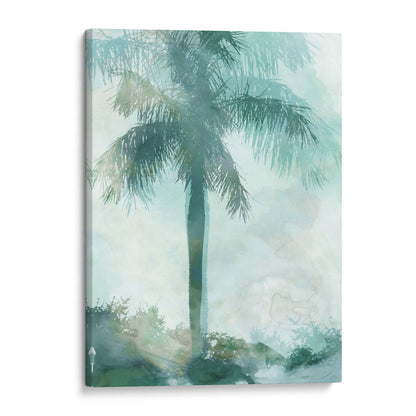 Teal and Aqua Palm Tree Coastal Watercolor Painting Print