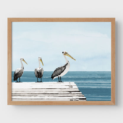 Pelicans on a Pier Print
