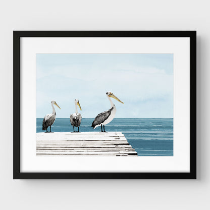 Pelicans on a Pier Print