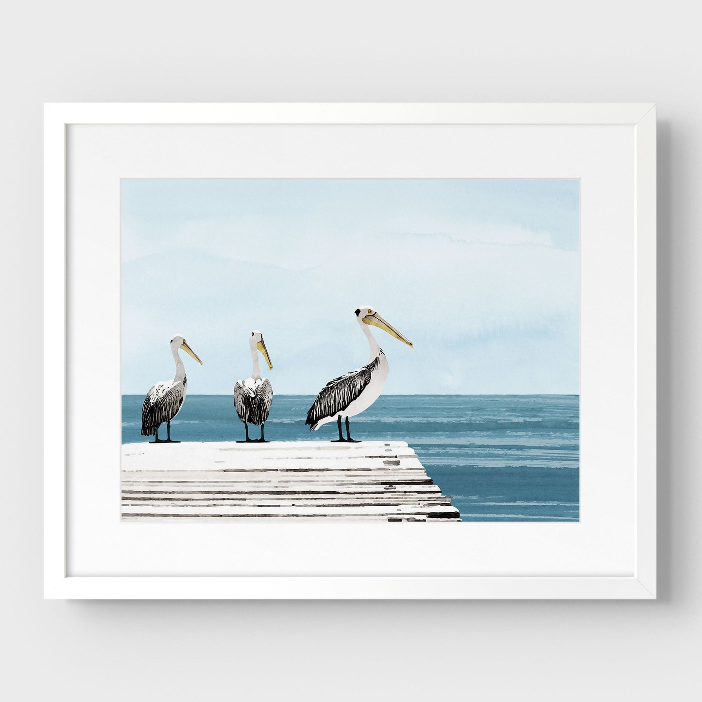 Pelicans on a Pier Print