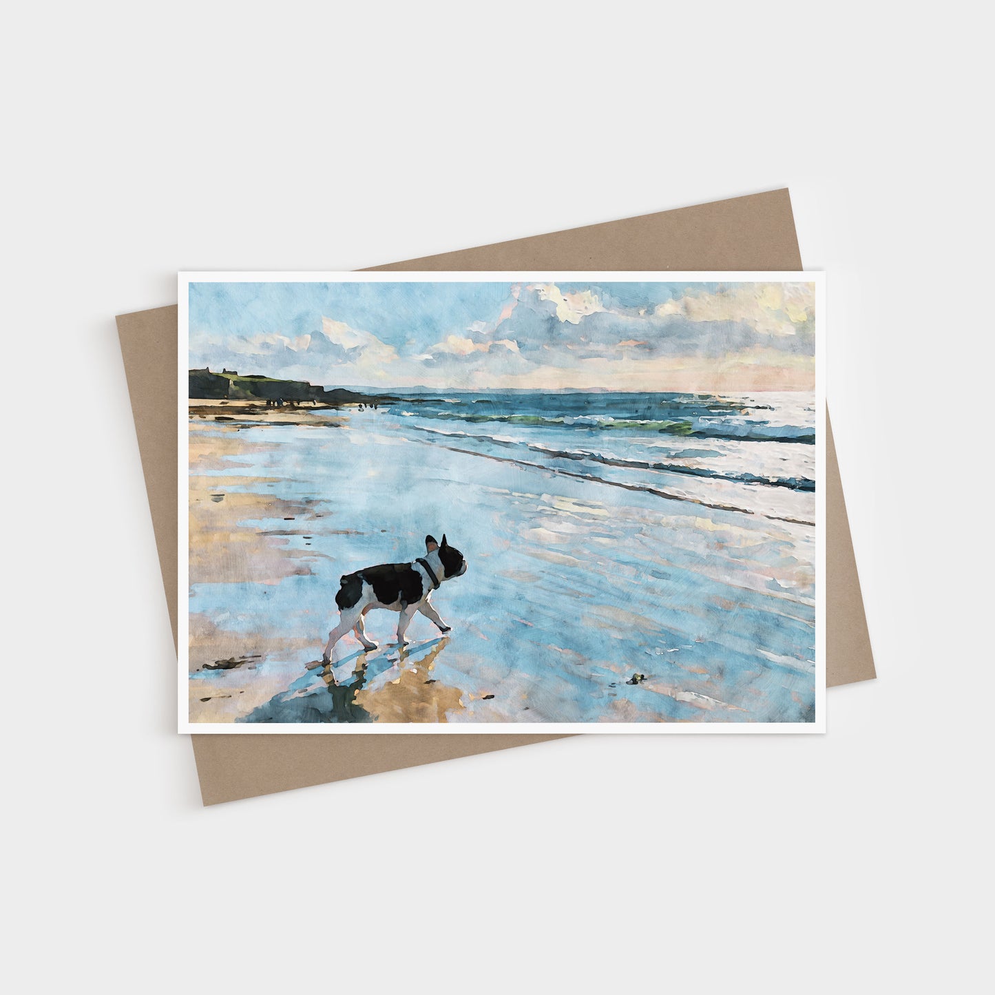 Pied French Bulldog Beach Note Card