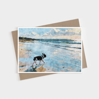 Pied French Bulldog Beach Note Card