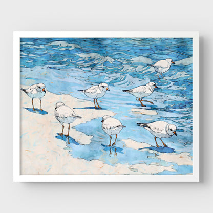 Piping Plovers Beach Watercolor Art Print
