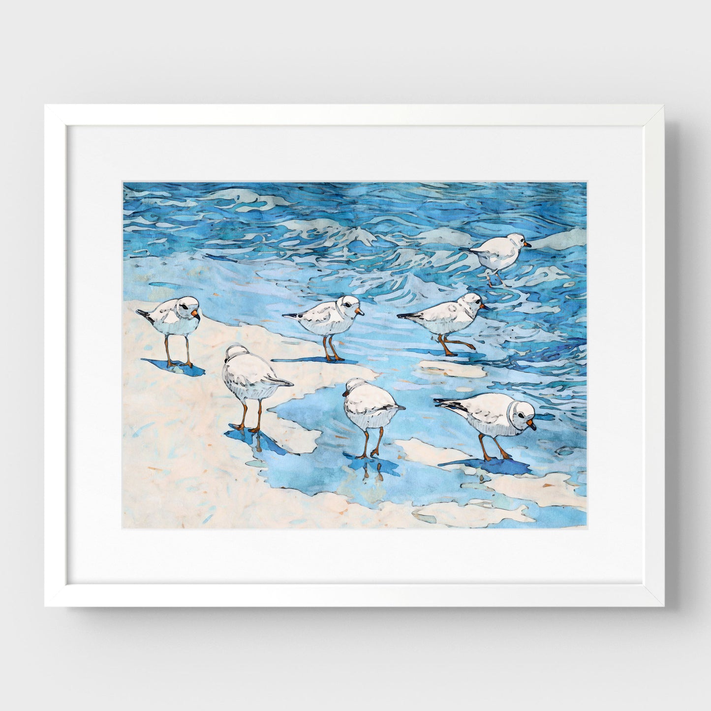 Piping Plovers Beach Watercolor Art Print