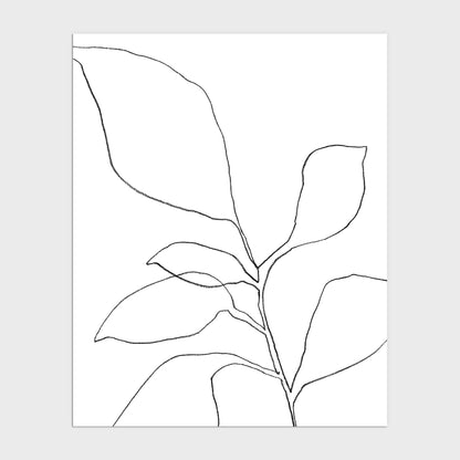 Six Leaf Plant Black and White Minimalist Botanical Line Drawing Print