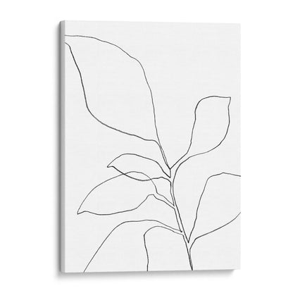 Six Leaf Plant Black and White Minimalist Botanical Line Drawing Print