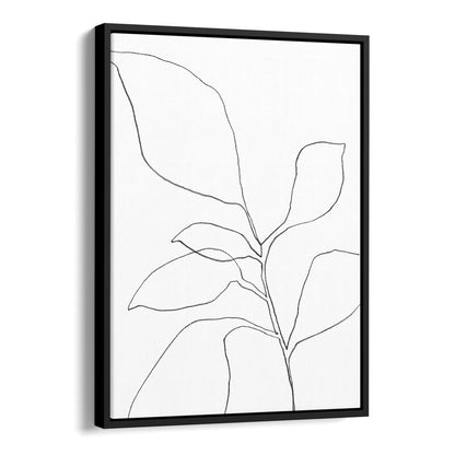 Six Leaf Plant Black and White Minimalist Botanical Line Drawing Print