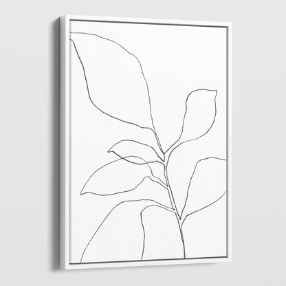 Six Leaf Plant Black and White Minimalist Botanical Line Drawing Print