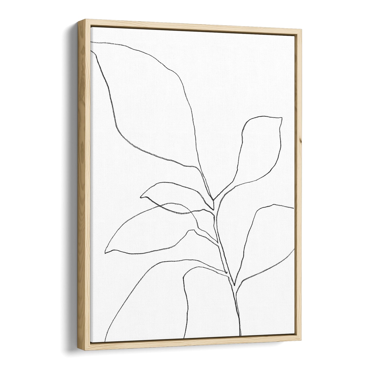 Six Leaf Plant Black and White Minimalist Botanical Line Drawing Print