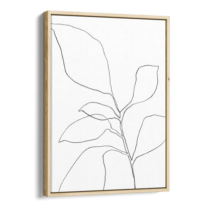 Six Leaf Plant Black and White Minimalist Botanical Line Drawing Print