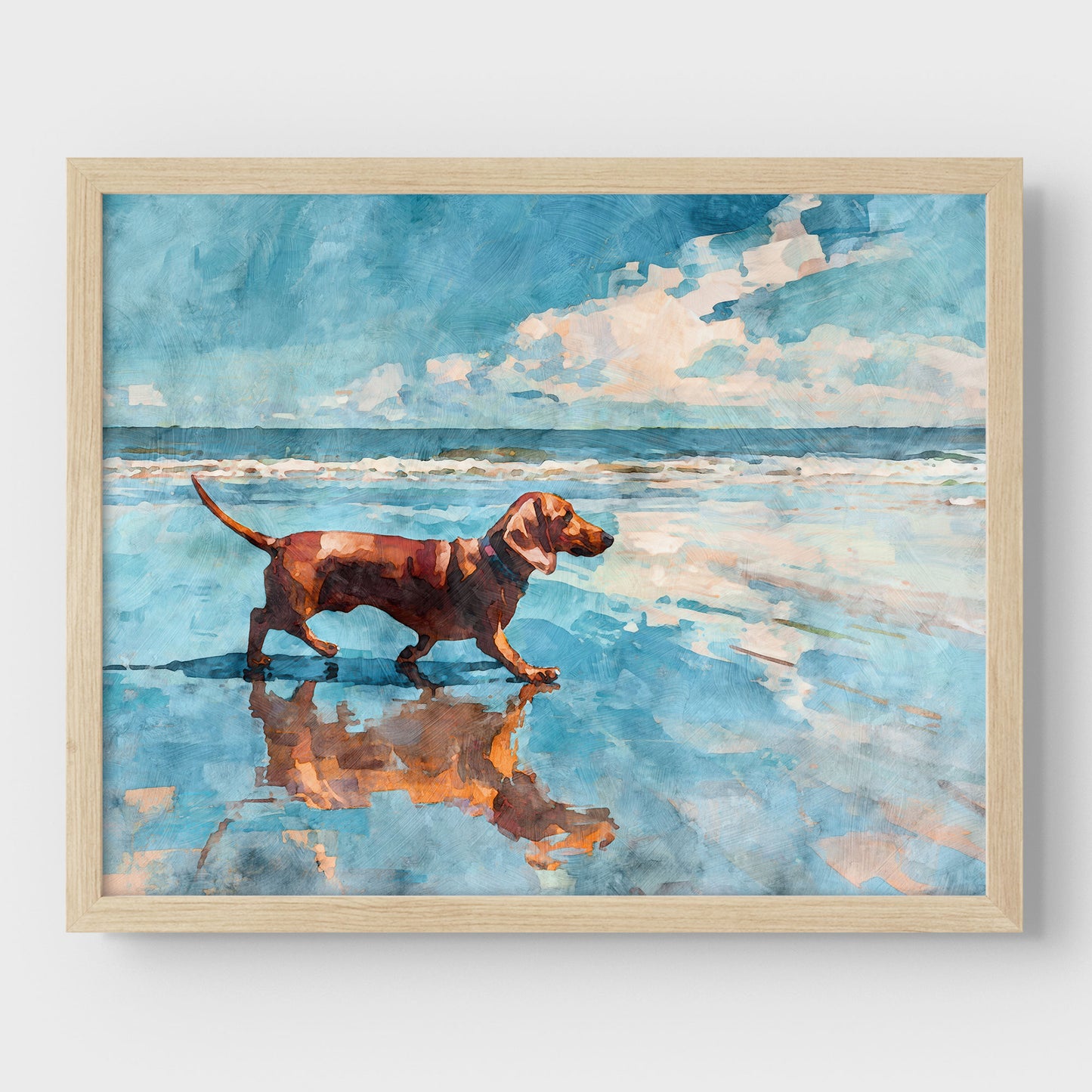 Dachshund on a Beach Horizontal Watercolor Print