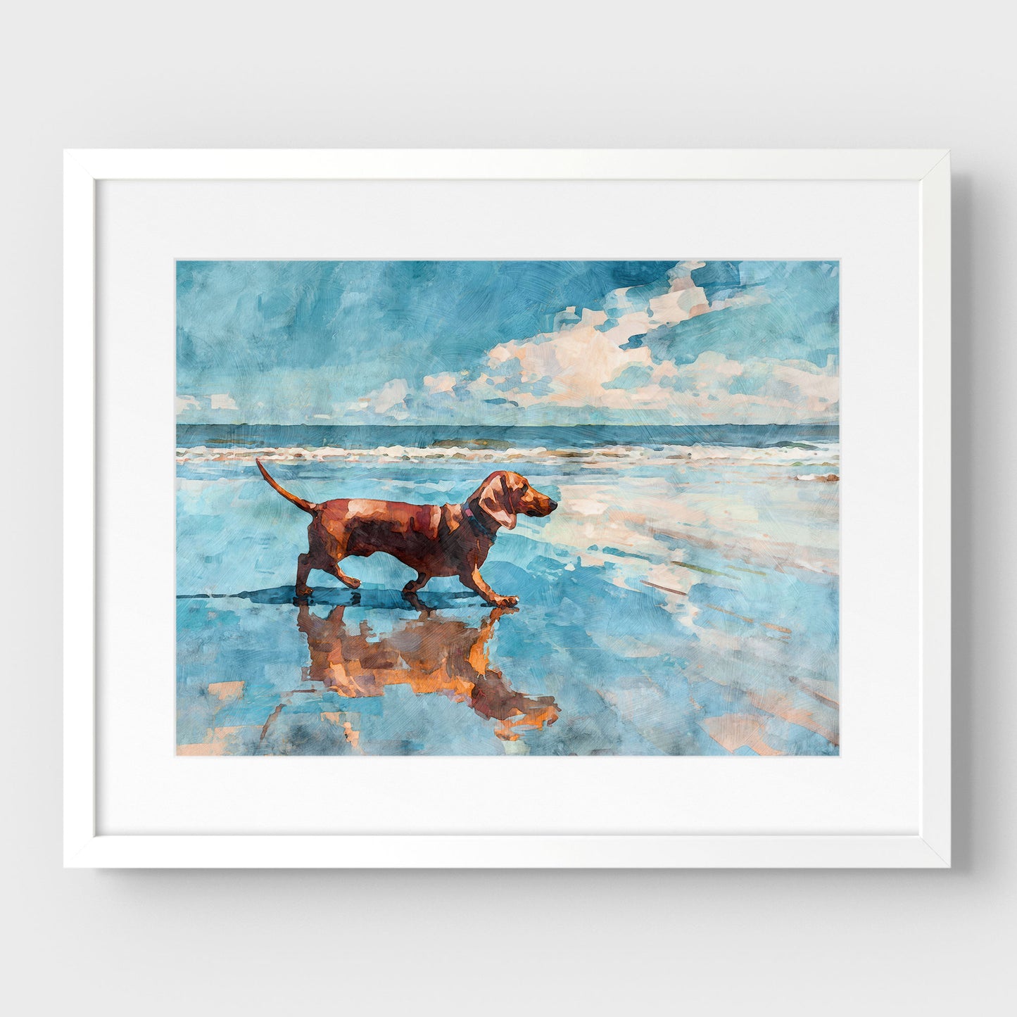 Dachshund on a Beach Horizontal Watercolor Print