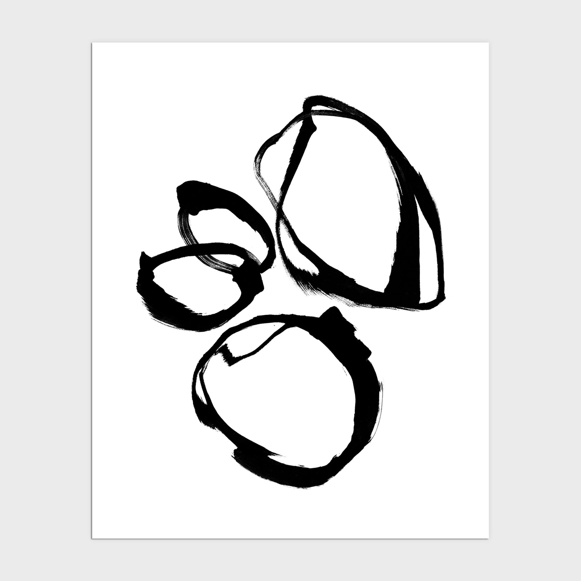 Black and White Minimalist Abstract Shapes Ink Painting Print