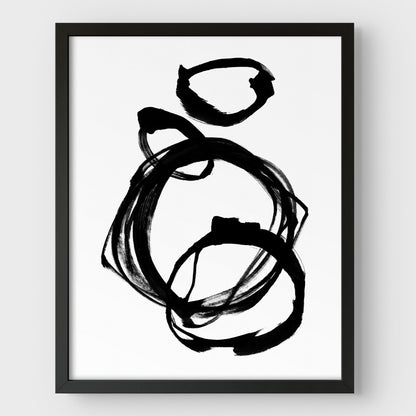 Ink Rings Black and White Minimalist Abstract Painting Print