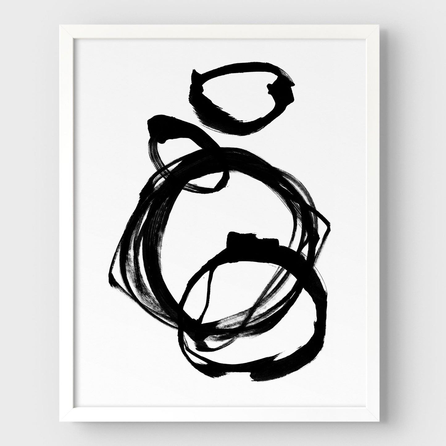 Ink Rings Black and White Minimalist Abstract Painting Print