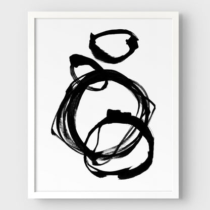 Ink Rings Black and White Minimalist Abstract Painting Print