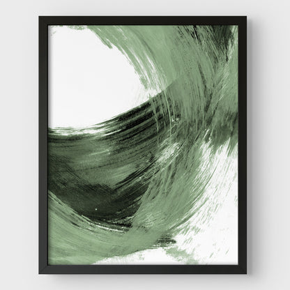 Green and Black Curved Brushstrokes II Print