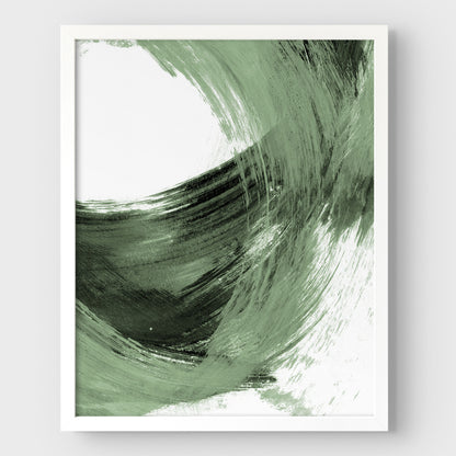 Green and Black Curved Brushstrokes II Print