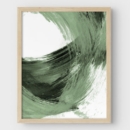 Green and Black Curved Brushstrokes II Print