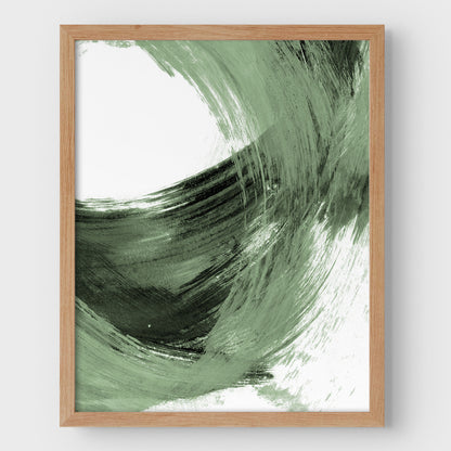 Green and Black Curved Brushstrokes II Print