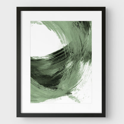 Green and Black Curved Brushstrokes II Print