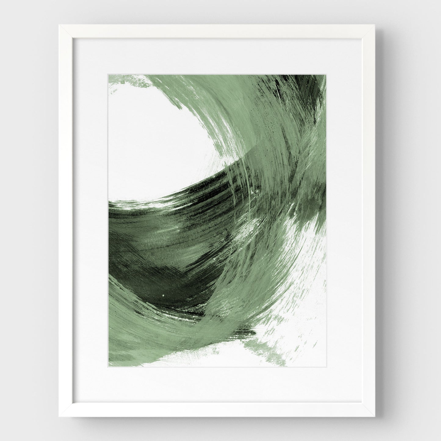 Green and Black Curved Brushstrokes II Print