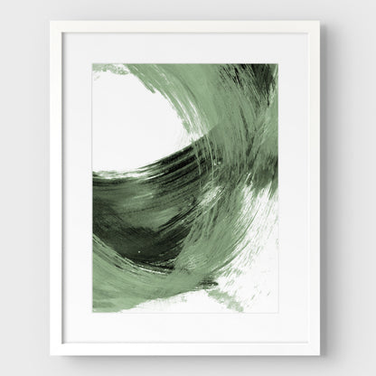 Green and Black Curved Brushstrokes II Print